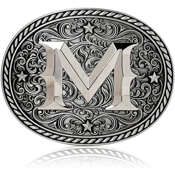 Women\'s Silver M Cowgirl Initial Large Letter Zinc Alloy Imported Belt Buckles main image 4